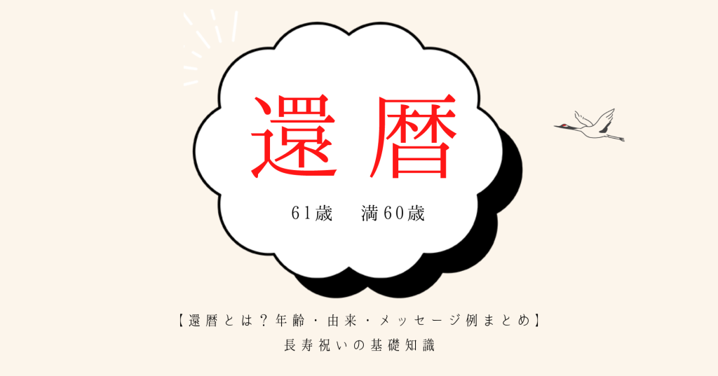 長寿祝いの還暦（61歳、満60歳）に関する説明ですメッセージの例もご紹介。